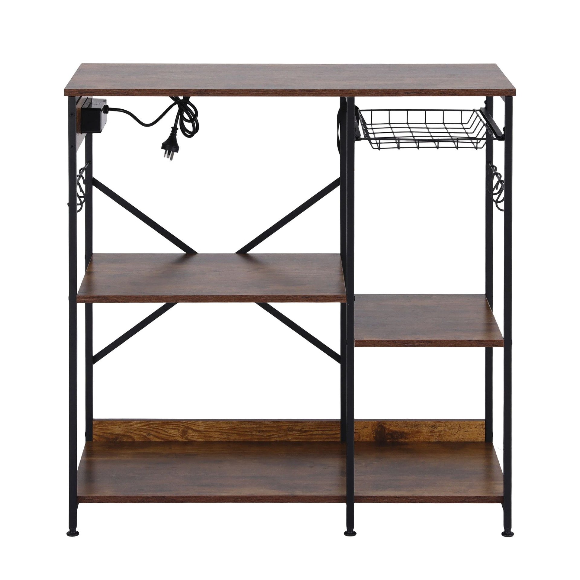Artiss 3-Tier Kitchen Rack with 2 Power Outlets Microwave Storage Shelf 6 Hooks 90CM Awezingly