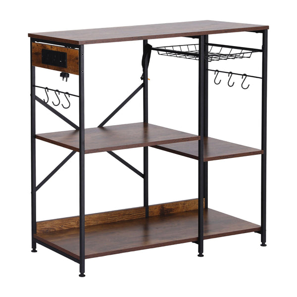 Artiss 3-Tier Kitchen Rack with 2 Power Outlets Microwave Storage Shelf 6 Hooks 90CM Awezingly