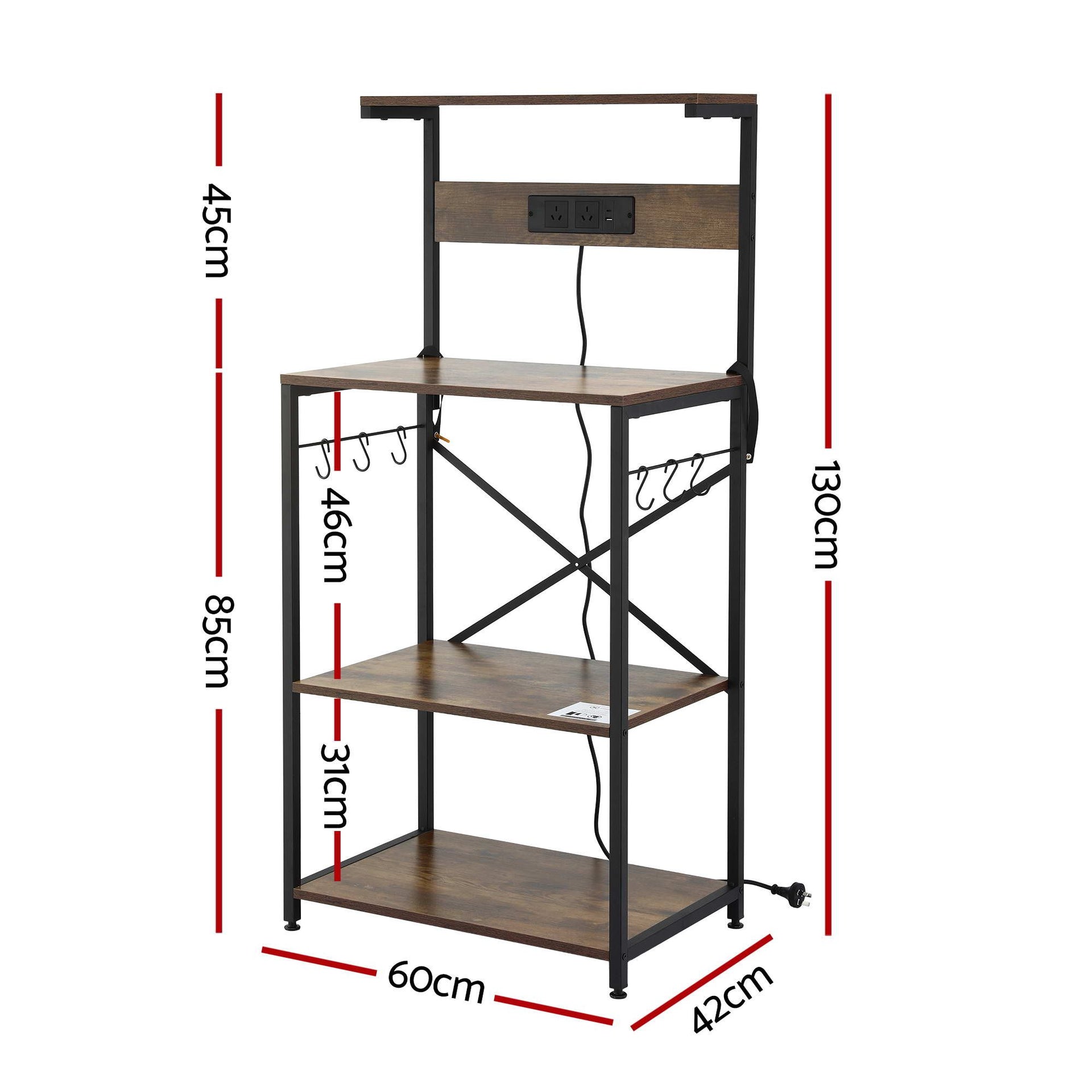 Artiss 4-Tier Kitchen Rack with 2 Power Outlets 6 Hooks Microwave Storage Shelf Awezingly