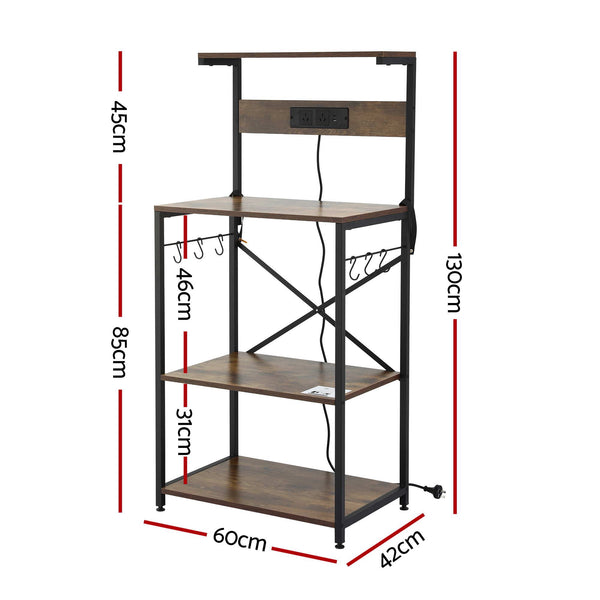 Artiss 4-Tier Kitchen Rack with 2 Power Outlets 6 Hooks Microwave Storage Shelf Awezingly