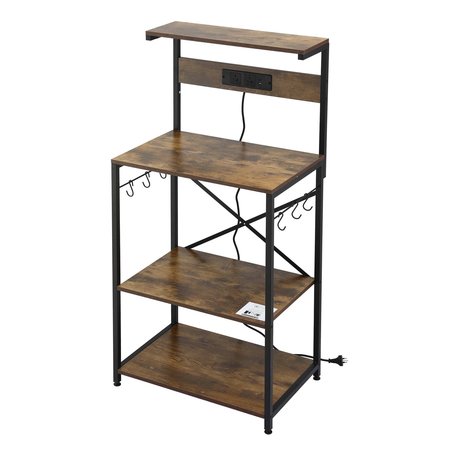 Artiss 4-Tier Kitchen Rack with 2 Power Outlets 6 Hooks Microwave Storage Shelf Awezingly