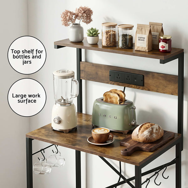 Artiss 4-Tier Kitchen Rack with 2 Power Outlets 6 Hooks Microwave Storage Shelf Awezingly