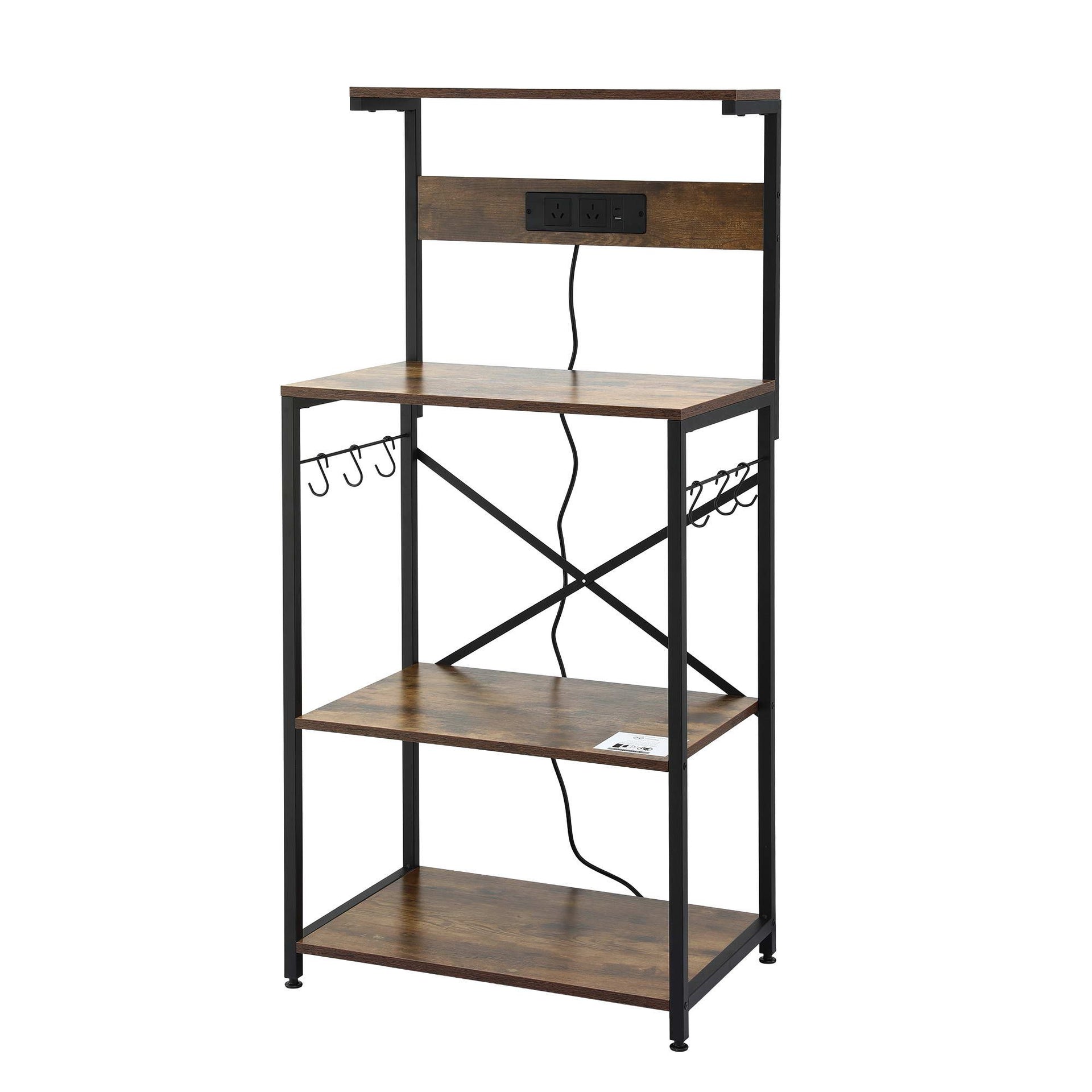 Artiss 4-Tier Kitchen Rack with 2 Power Outlets 6 Hooks Microwave Storage Shelf Awezingly