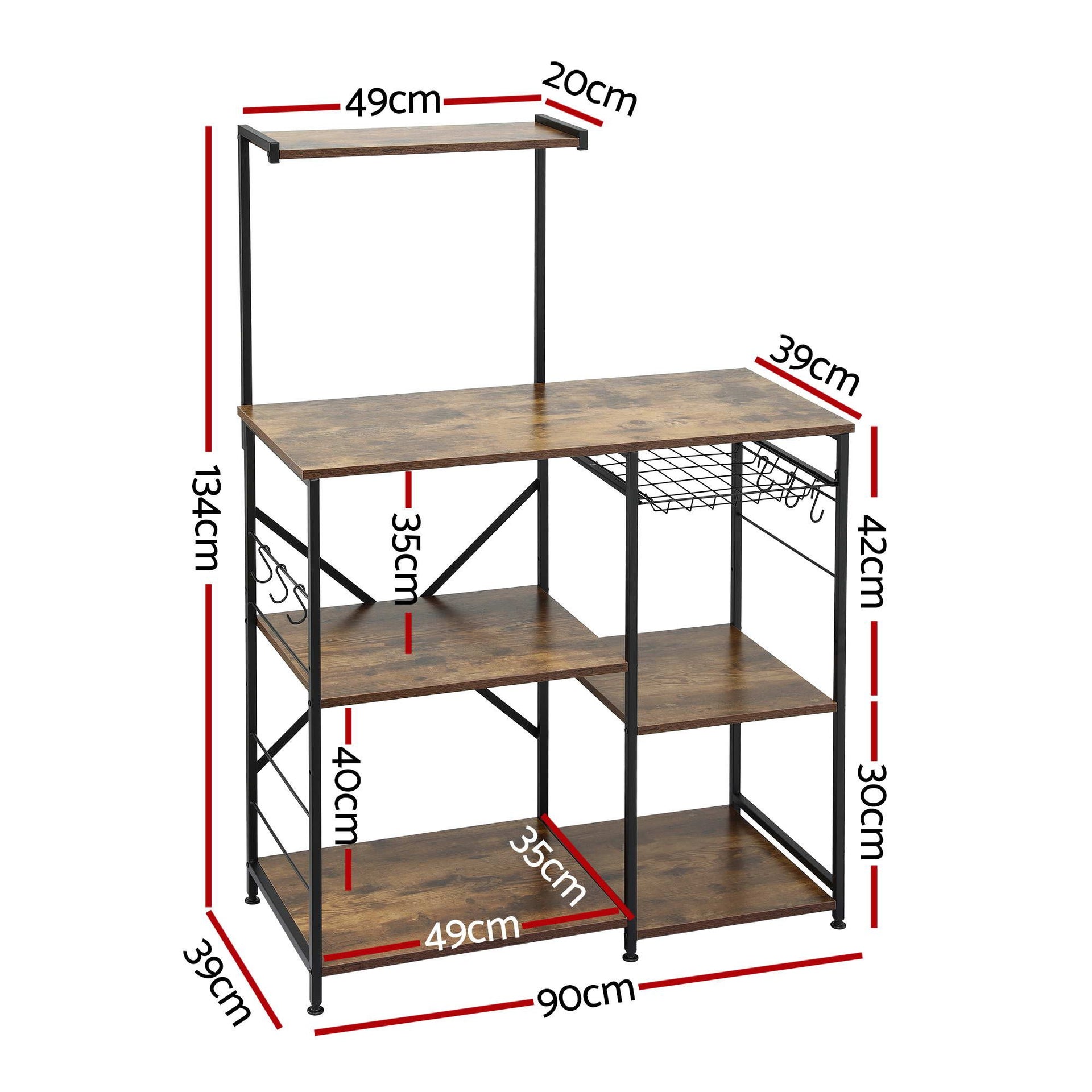 Artiss 4-Tier Kitchen Rack with Pull Out Basket 6 Hooks Microwave Storage Shelf Awezingly