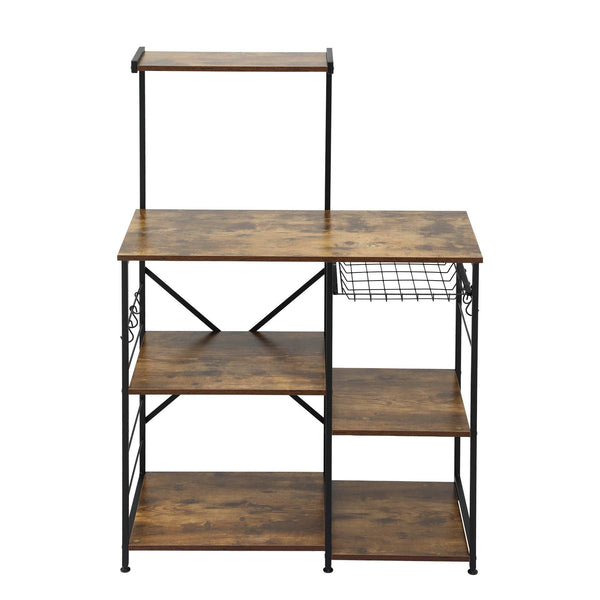 Artiss 4-Tier Kitchen Rack with Pull Out Basket 6 Hooks Microwave Storage Shelf Awezingly