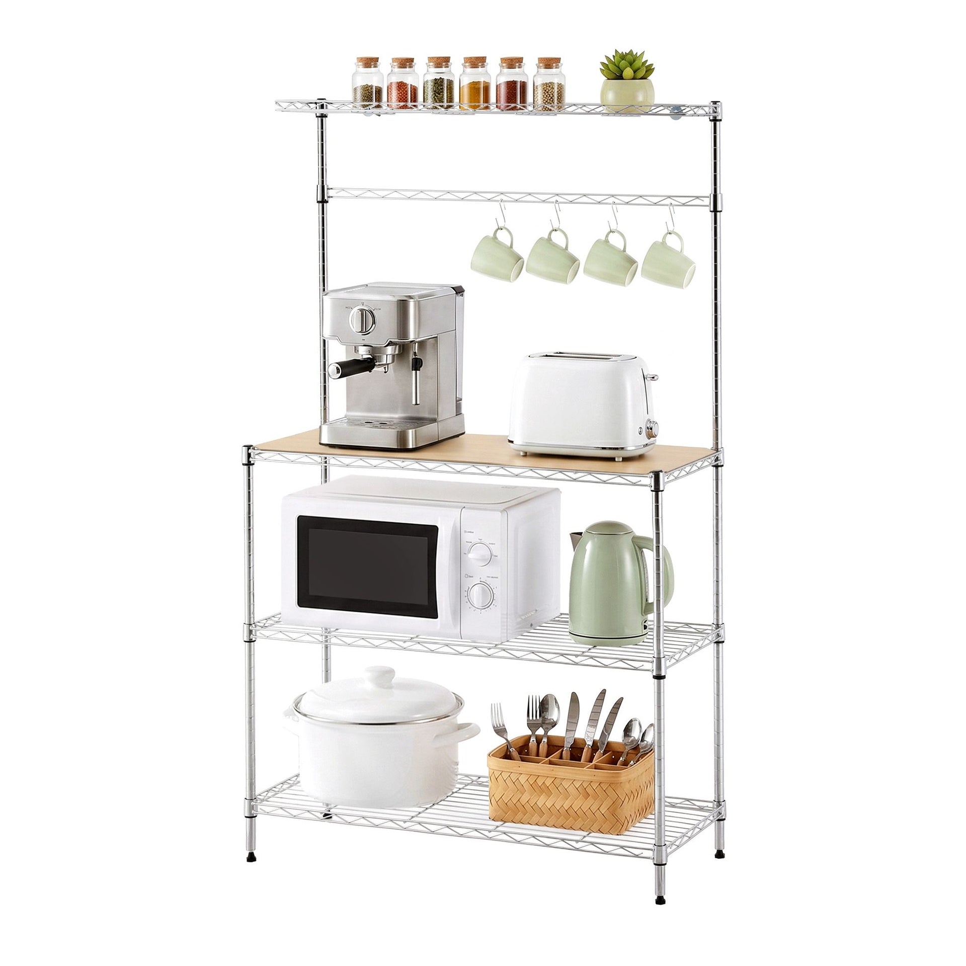 Artiss 4-Tier Metal Kitchen Rack Shelf Silver Storage Shelves Organizer Microwave Stand 90cmx151cm Awezingly