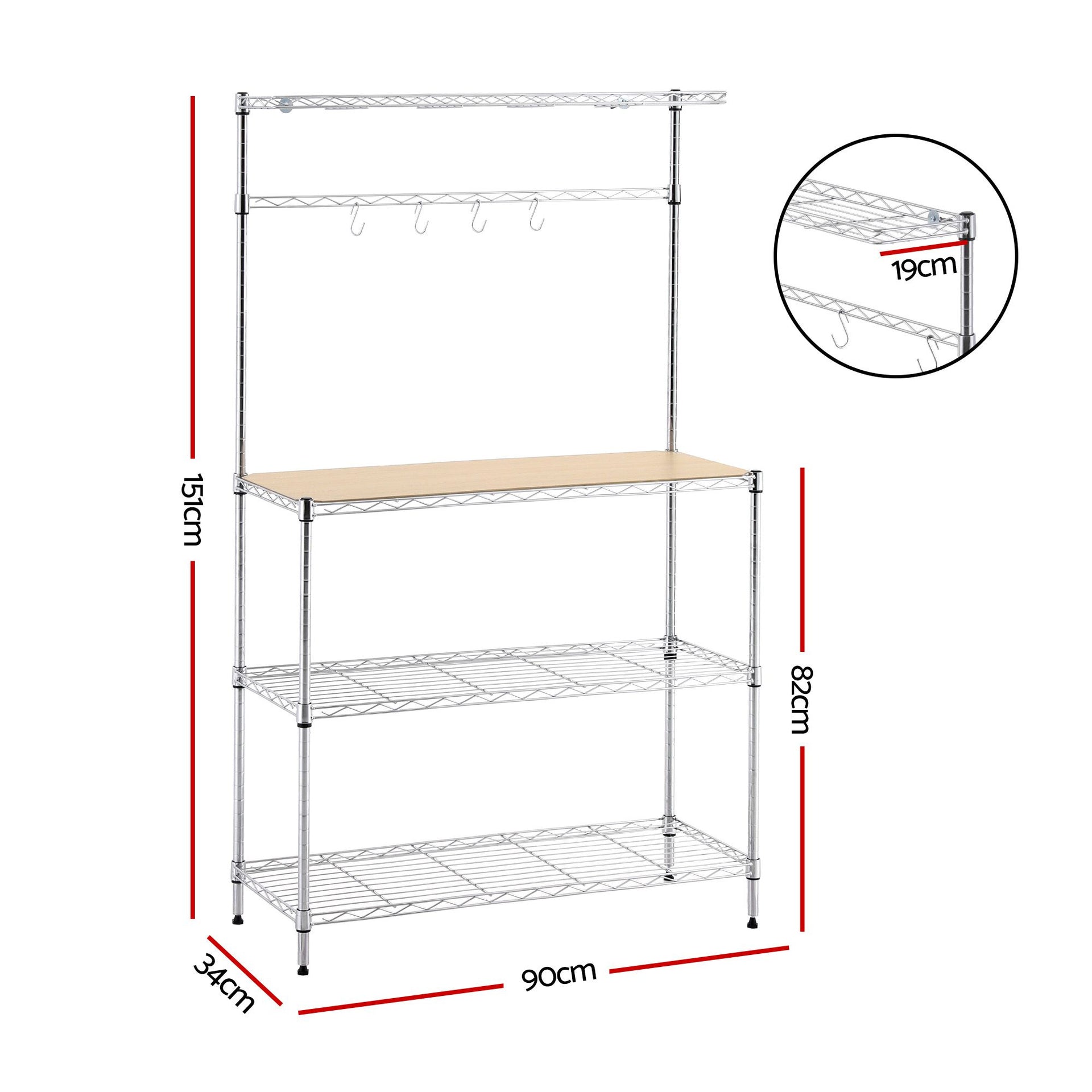 Artiss 4-Tier Metal Kitchen Rack Shelf Silver Storage Shelves Organizer Microwave Stand 90cmx151cm Awezingly