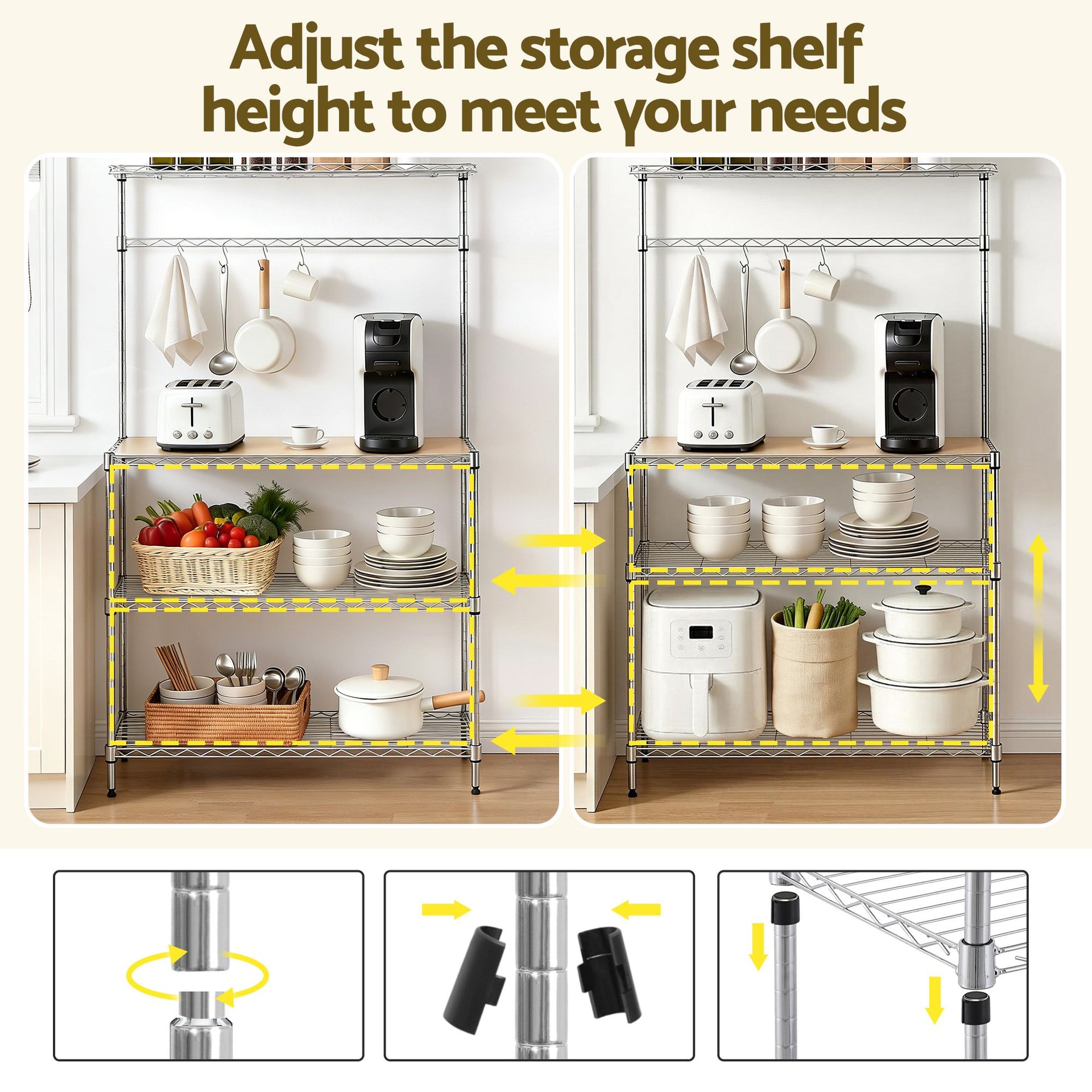Artiss 4-Tier Metal Kitchen Rack Shelf Silver Storage Shelves Organizer Microwave Stand 90cmx151cm Awezingly