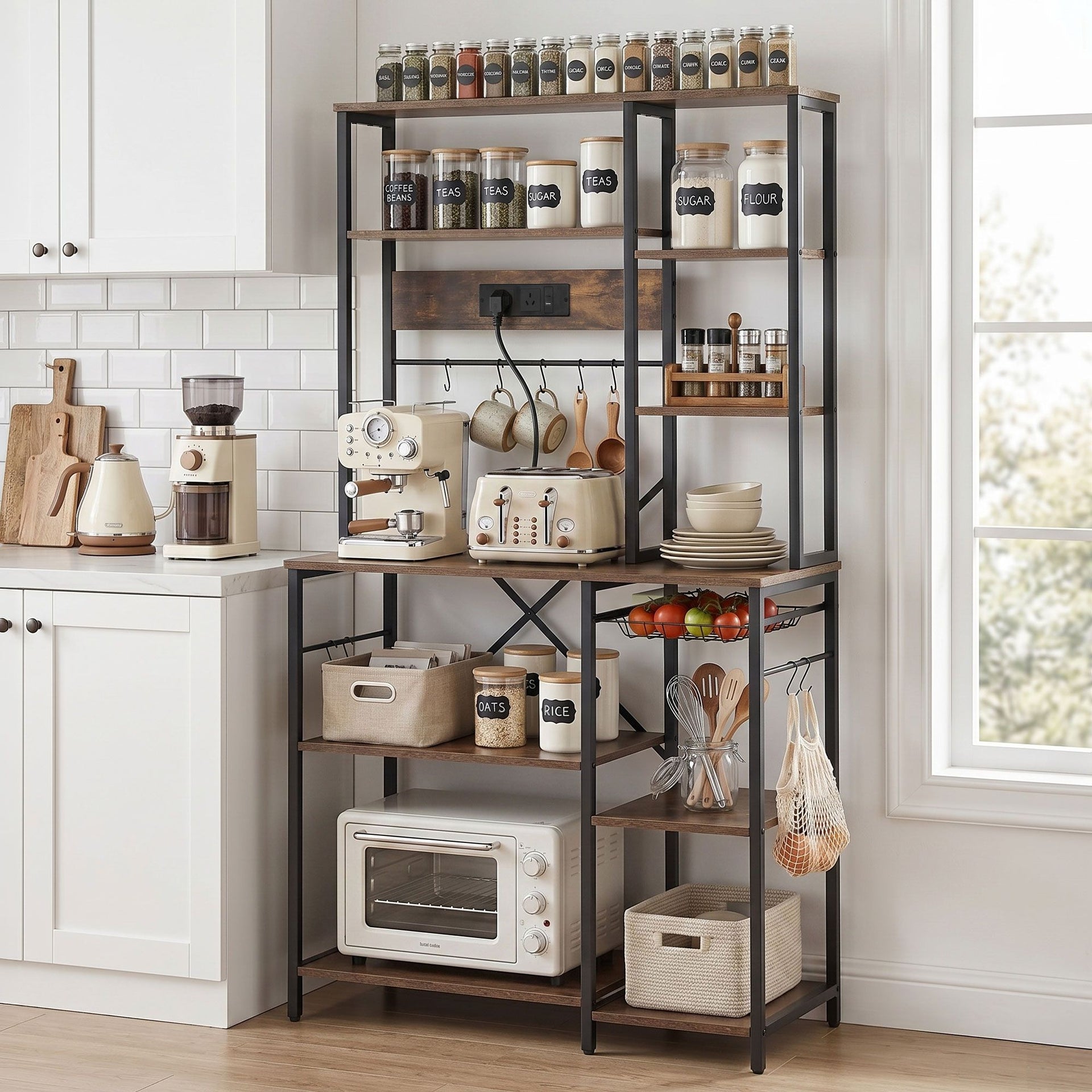 Artiss Kitchen Rack with Power Outlets Hooks 96CMX170CM Microwave Storage Shelf Artiss