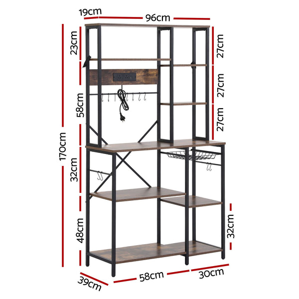 Artiss Kitchen Rack with Power Outlets Hooks 96CMX170CM Microwave Storage Shelf Artiss