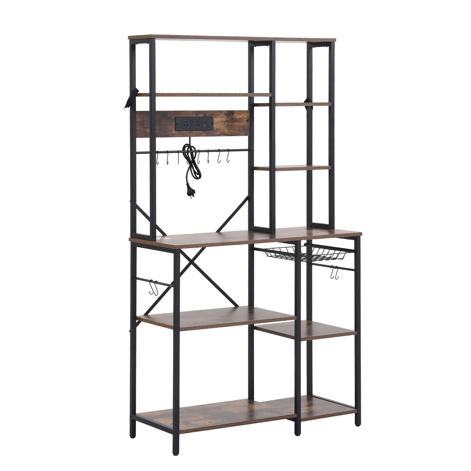 Artiss Kitchen Rack with Power Outlets Hooks 96CMX170CM Microwave Storage Shelf Artiss