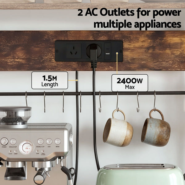 Artiss Kitchen Rack with Power Outlets Hooks 96CMX170CM Microwave Storage Shelf Artiss