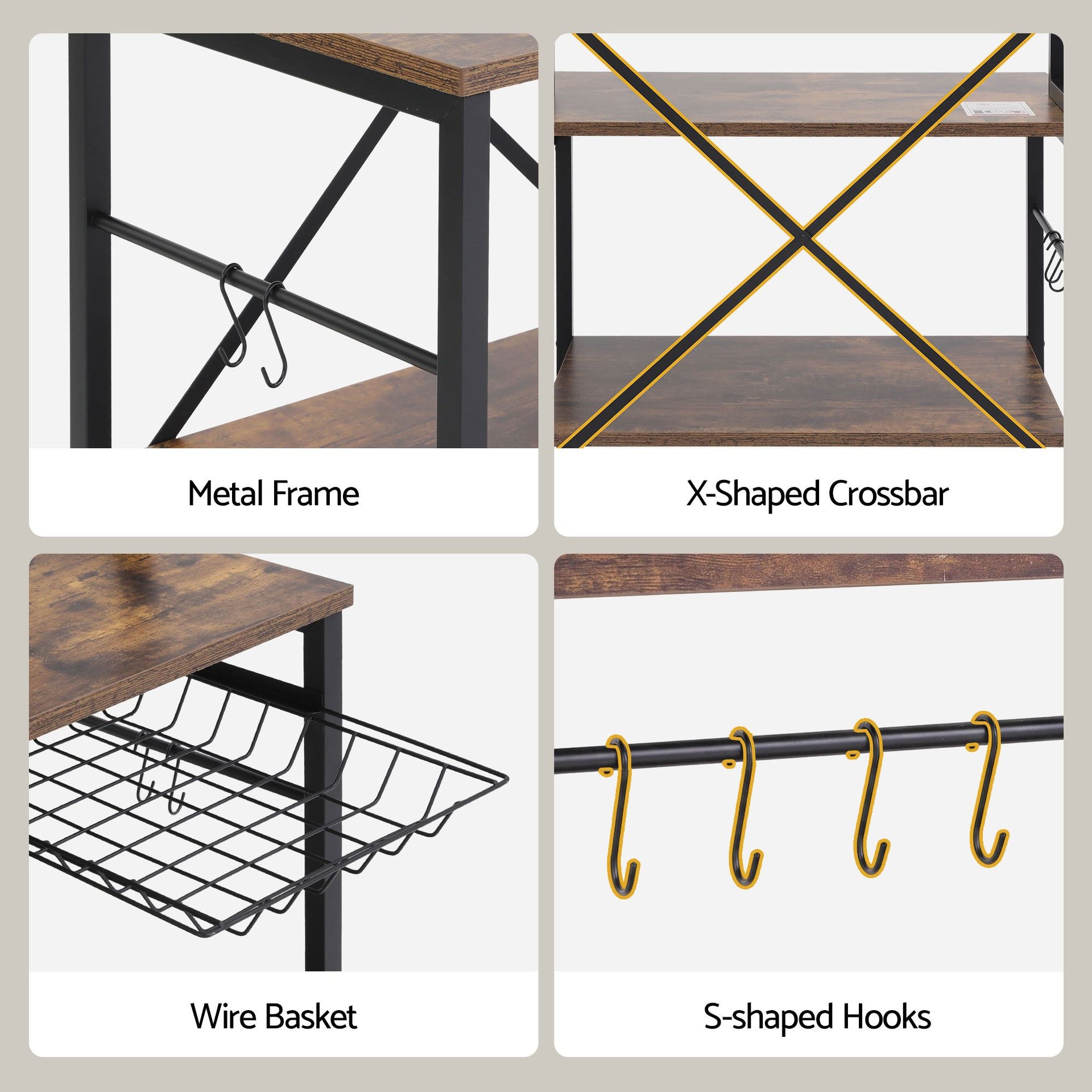 Artiss Kitchen Rack with Power Outlets Hooks 96CMX170CM Microwave Storage Shelf Artiss
