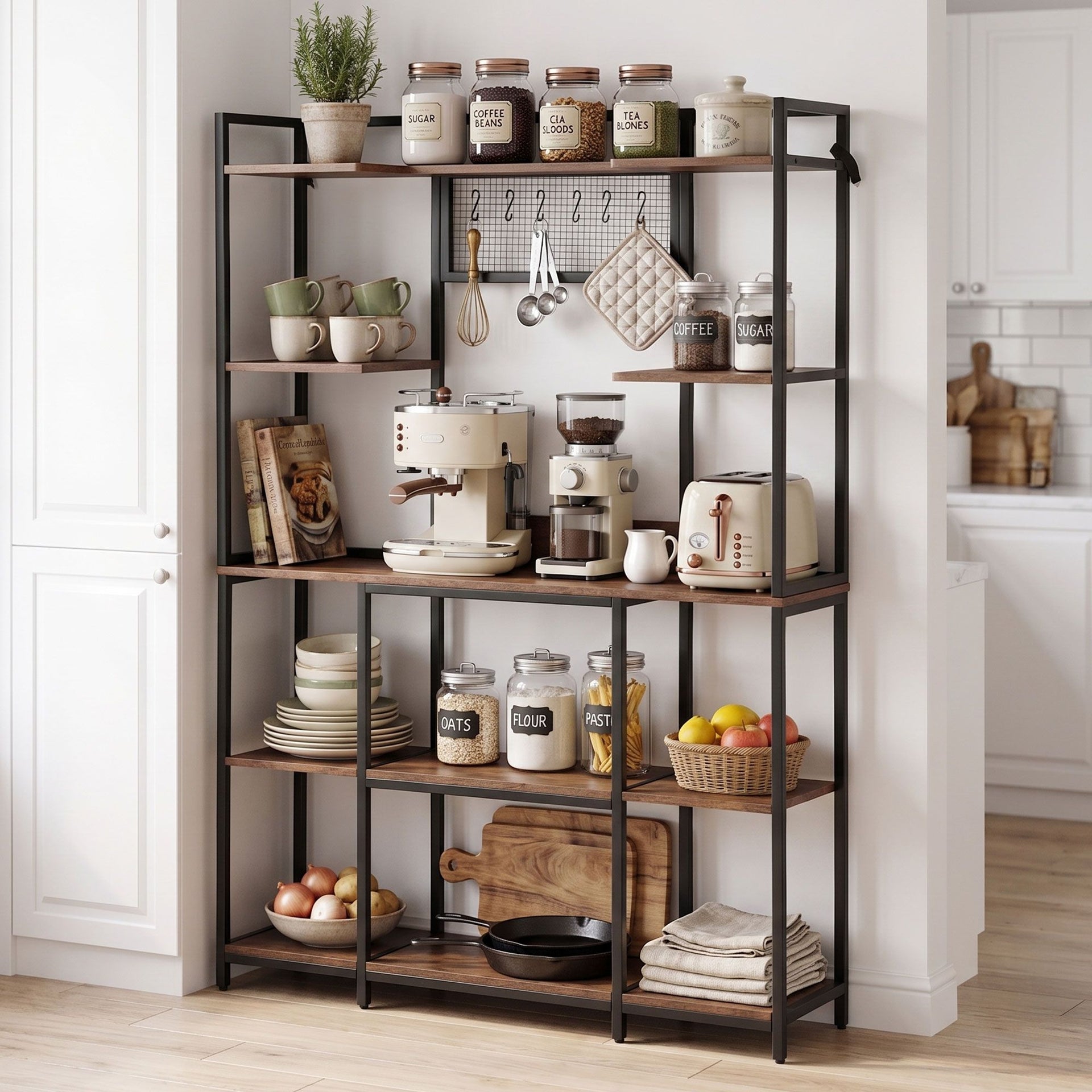 Artiss Kitchen Rack with 6 Hooks Microwave Storage Shelf 120cm x 170cm Awezingly