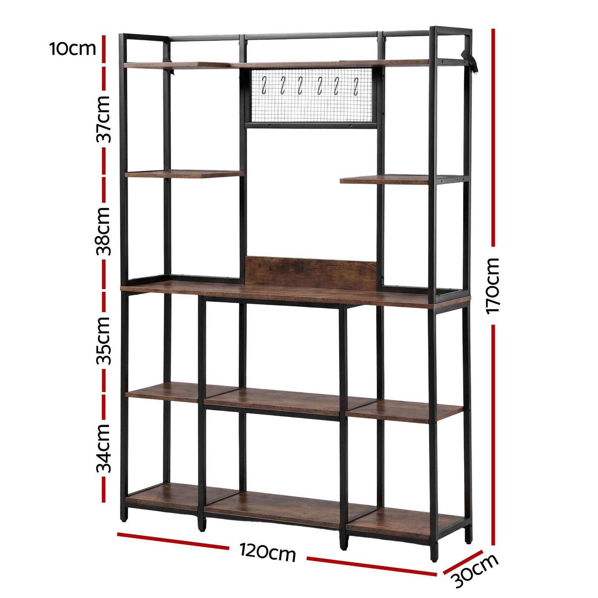 Artiss Kitchen Rack with 6 Hooks Microwave Storage Shelf 120cm x 170cm Awezingly
