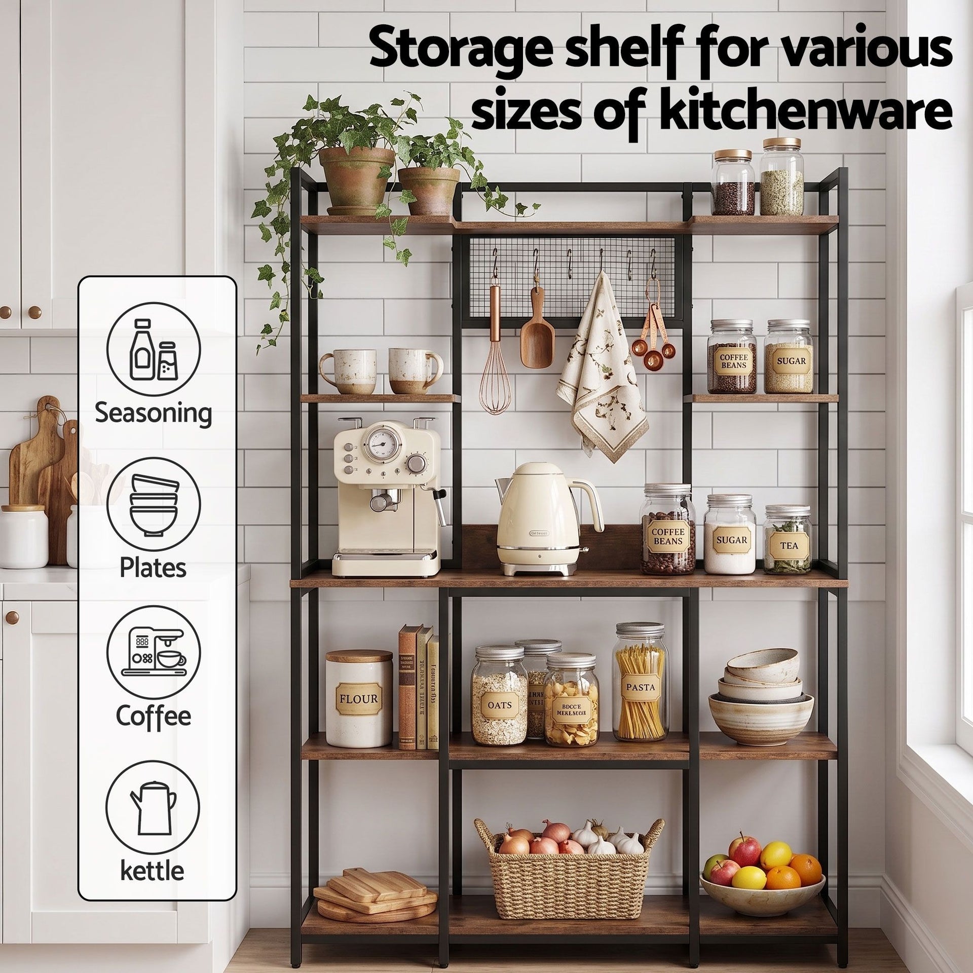 Artiss Kitchen Rack with 6 Hooks Microwave Storage Shelf 120cm x 170cm Awezingly
