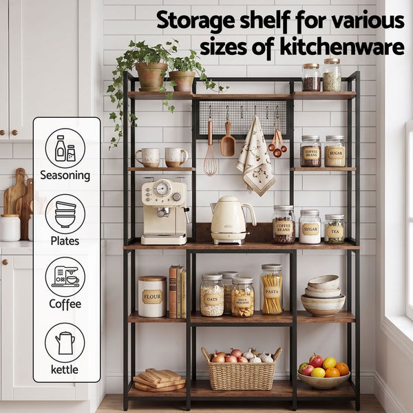Artiss Kitchen Rack with 6 Hooks Microwave Storage Shelf 120cm x 170cm Awezingly
