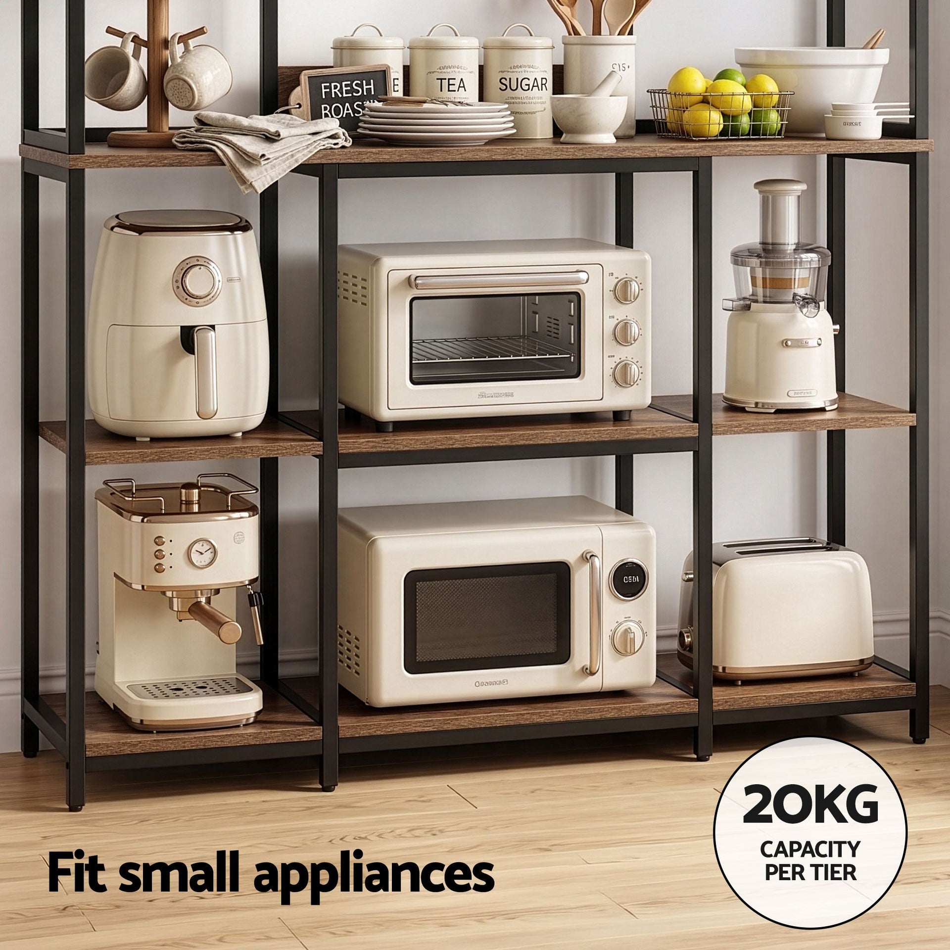 Artiss Kitchen Rack with 6 Hooks Microwave Storage Shelf 120cm x 170cm Awezingly