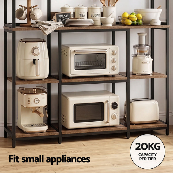 Artiss Kitchen Rack with 6 Hooks Microwave Storage Shelf 120cm x 170cm Awezingly