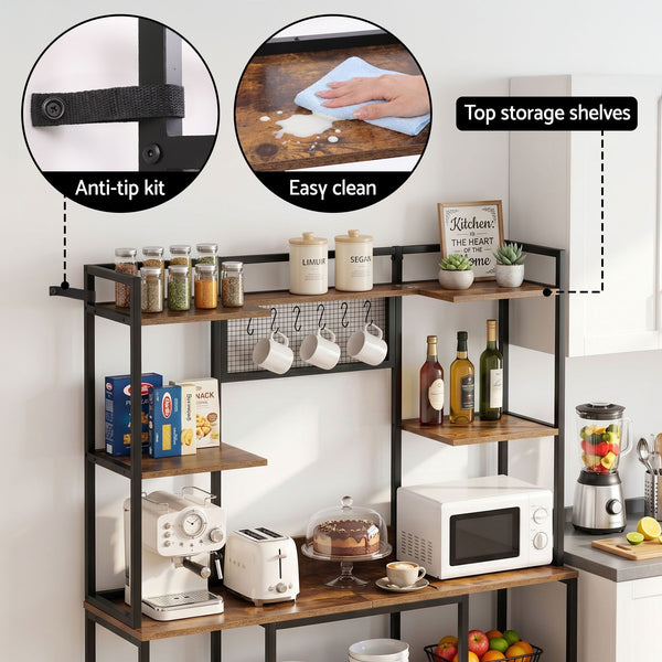 Artiss Kitchen Rack with 6 Hooks Microwave Storage Shelf 120cm x 170cm Awezingly