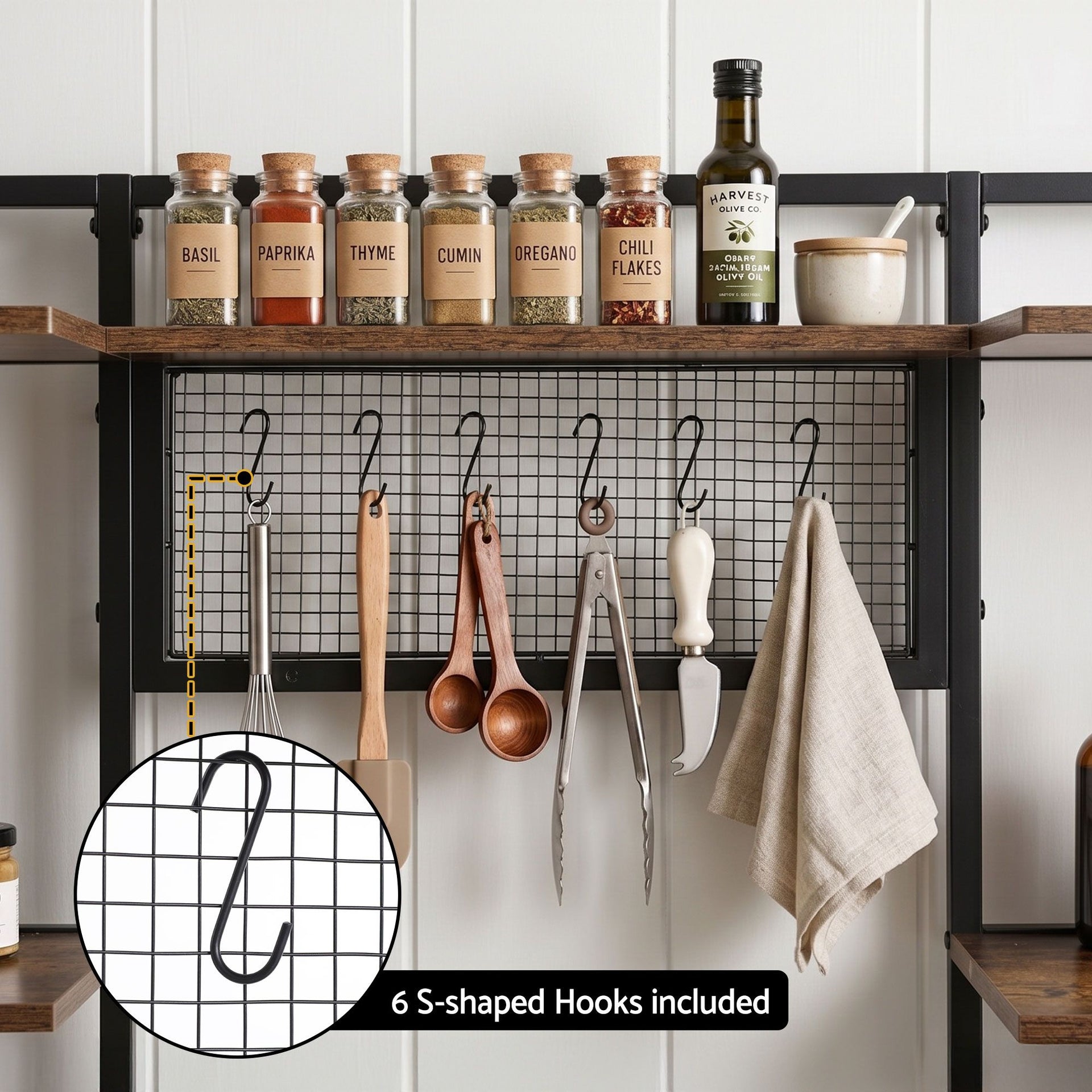 Artiss Kitchen Rack with 6 Hooks Microwave Storage Shelf 120cm x 170cm Awezingly