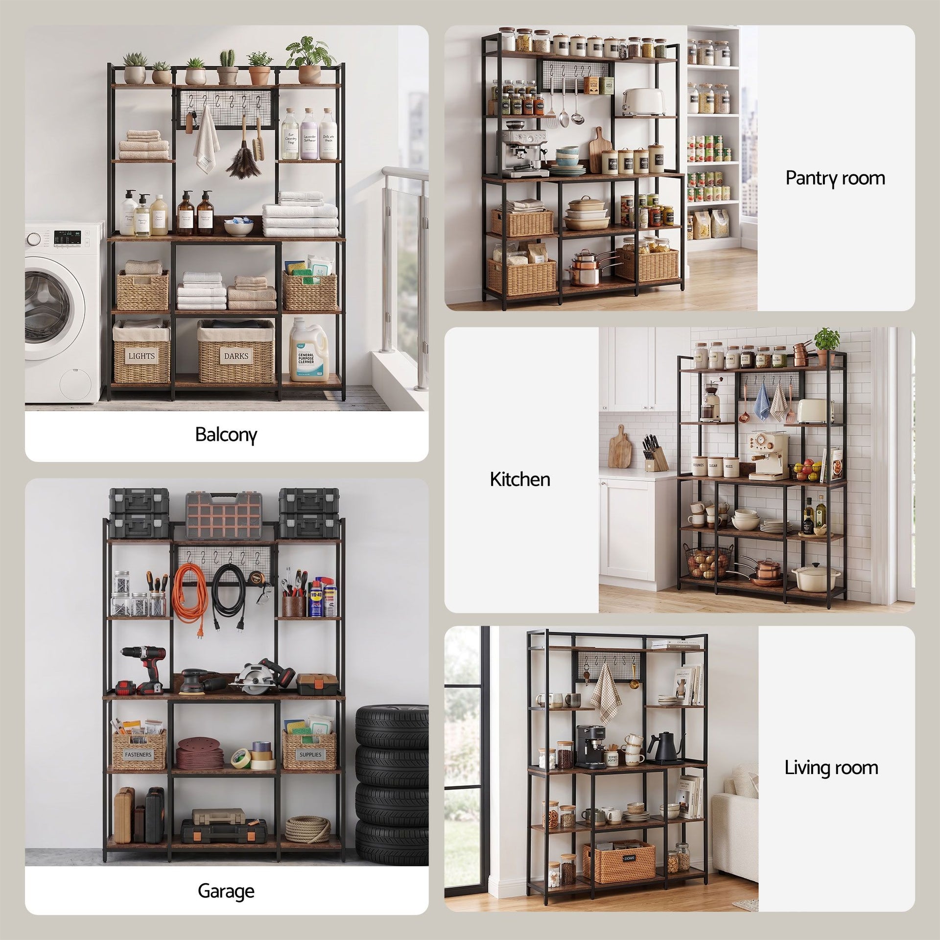 Artiss Kitchen Rack with 6 Hooks Microwave Storage Shelf 120cm x 170cm Awezingly