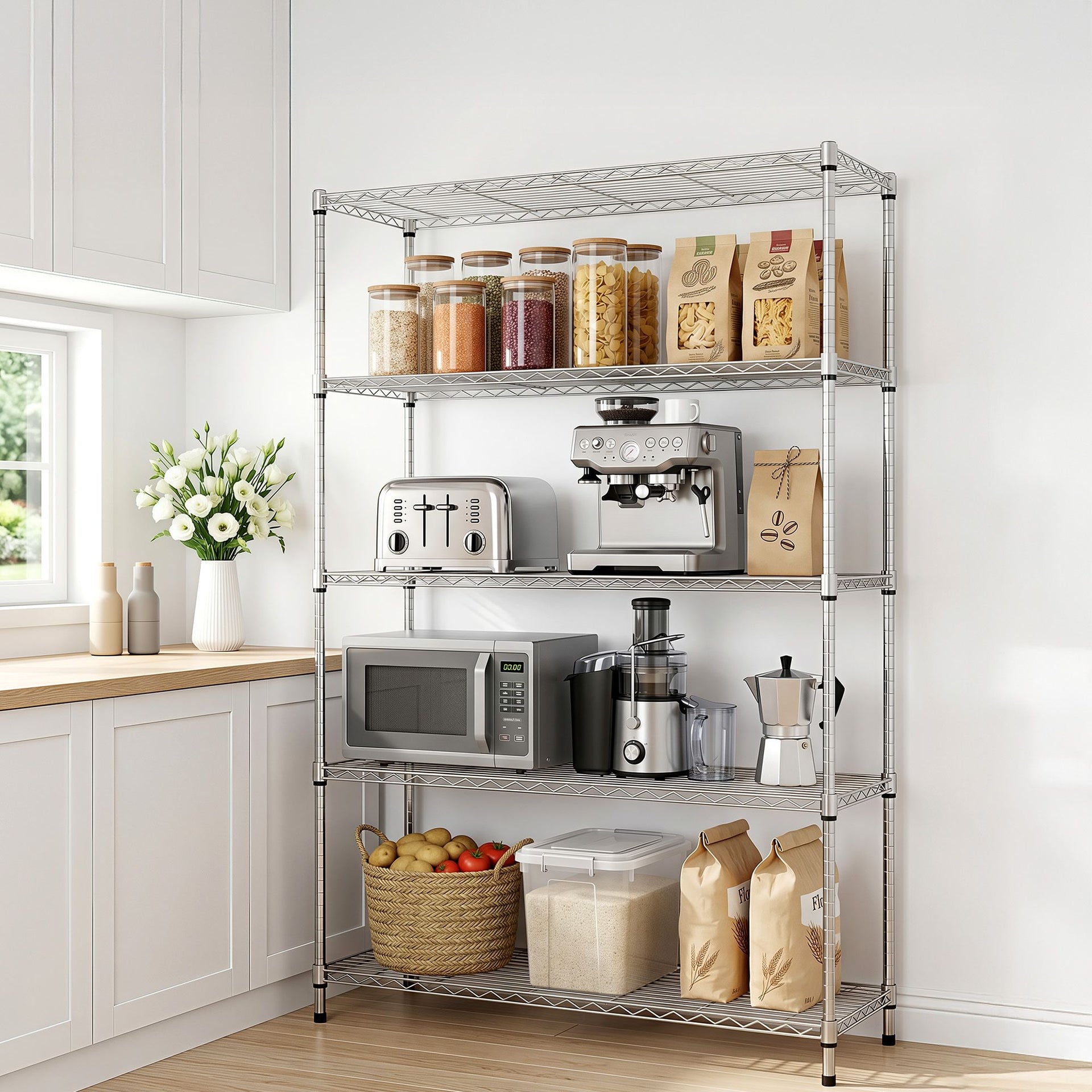 Artiss 5-Tier Kitchen Rack Shelf Shelving 120x45x179CM Adjustable Metal Storage Shelves Awezingly