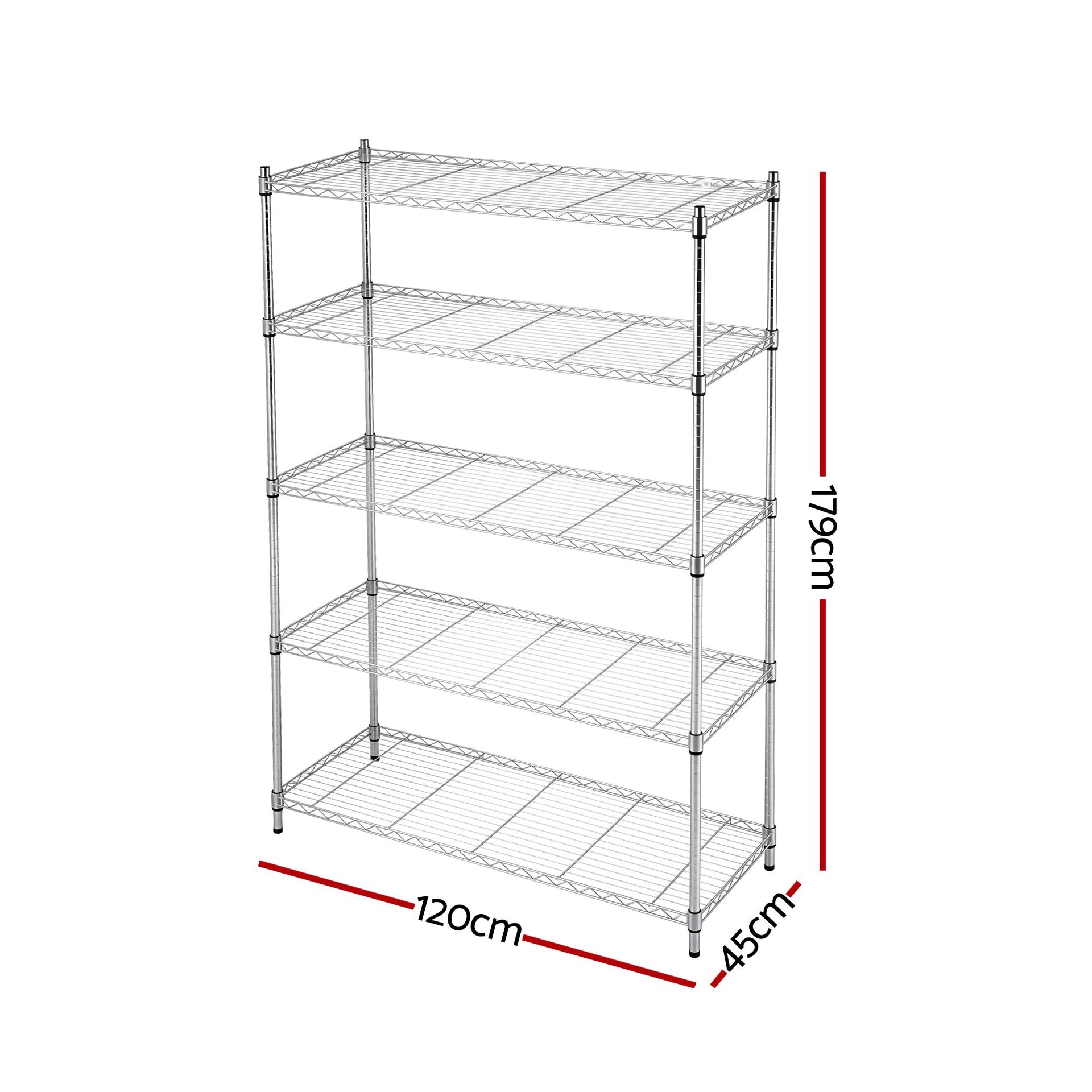 Artiss 5-Tier Kitchen Rack Shelf Shelving 120x45x179CM Adjustable Metal Storage Shelves Awezingly