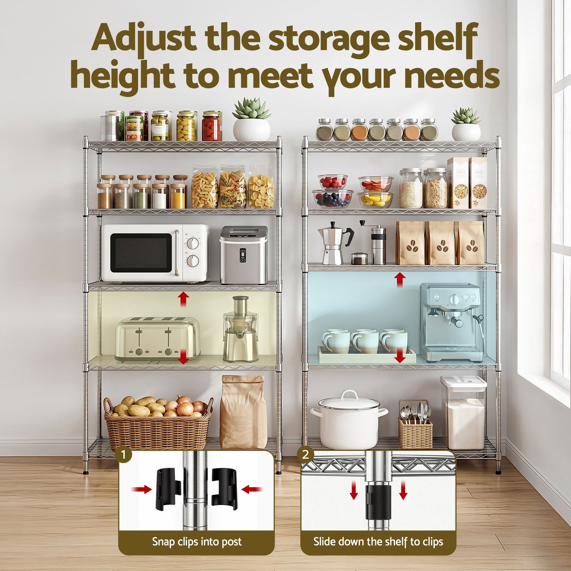 Artiss 5-Tier Kitchen Rack Shelf Shelving 120x45x179CM Adjustable Metal Storage Shelves Awezingly