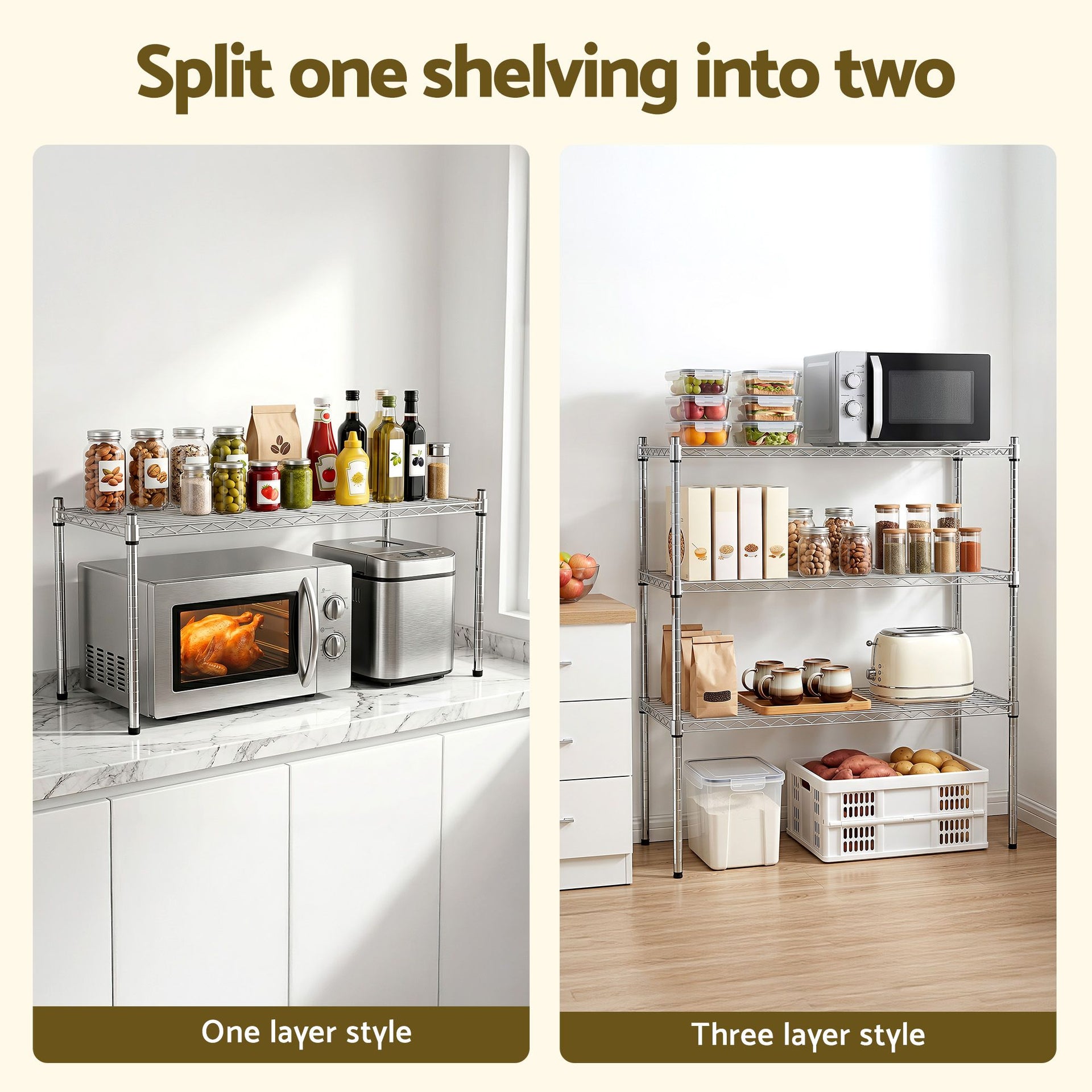 Artiss 5-Tier Kitchen Rack Shelf Shelving 120x45x179CM Adjustable Metal Storage Shelves Awezingly
