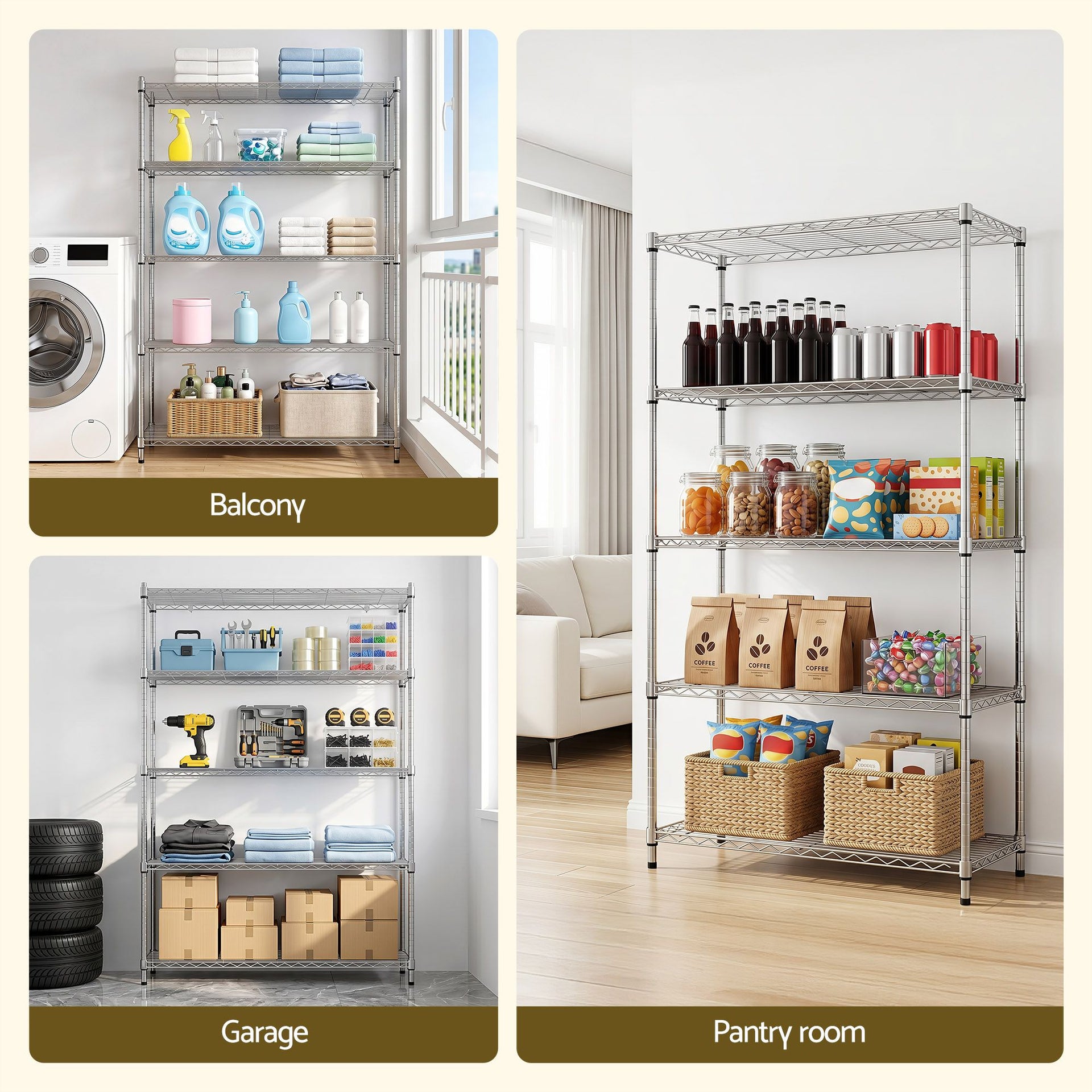 Artiss 5-Tier Kitchen Rack Shelf Shelving 120x45x179CM Adjustable Metal Storage Shelves Awezingly