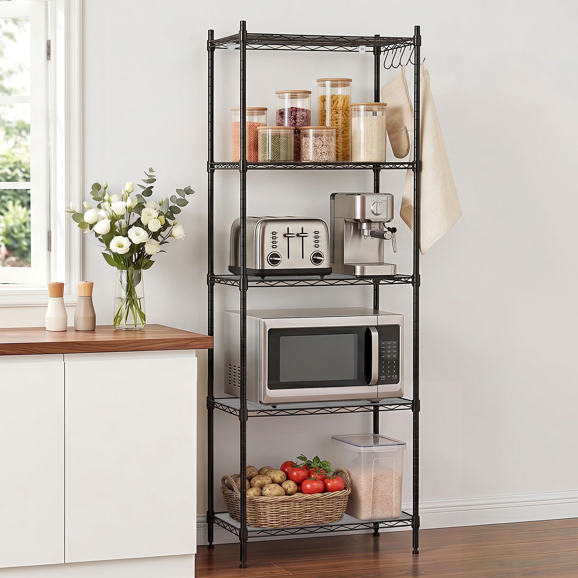 Artiss 5-Tier Kitchen Rack Shelf Shelving Unit 55x30x150CM Adjustable Metal Storage Shelves Black Awezingly