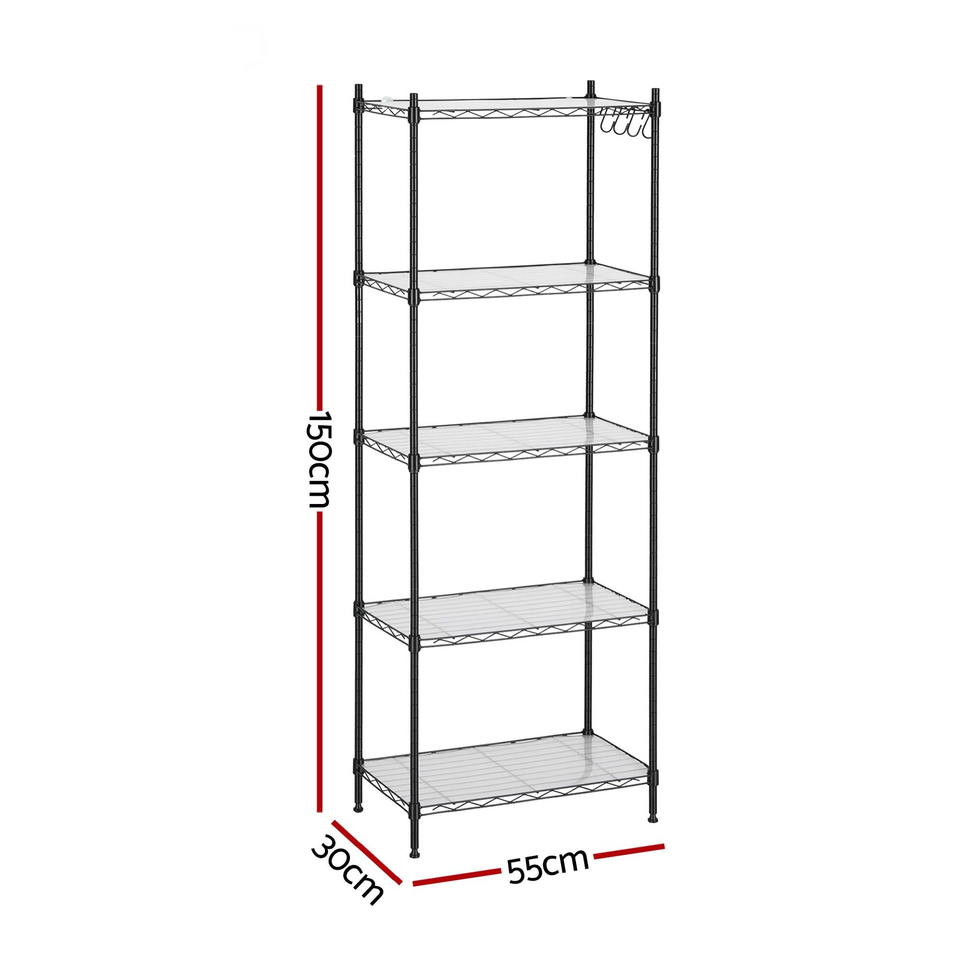 Artiss 5-Tier Kitchen Rack Shelf Shelving Unit 55x30x150CM Adjustable Metal Storage Shelves Black Awezingly