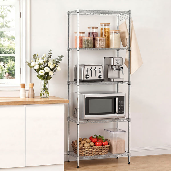 Artiss 5-Tier Kitchen Rack Shelf Shelving Unit 60x35x150CM Adjustable Metal Storage Shelves Silver Awezingly