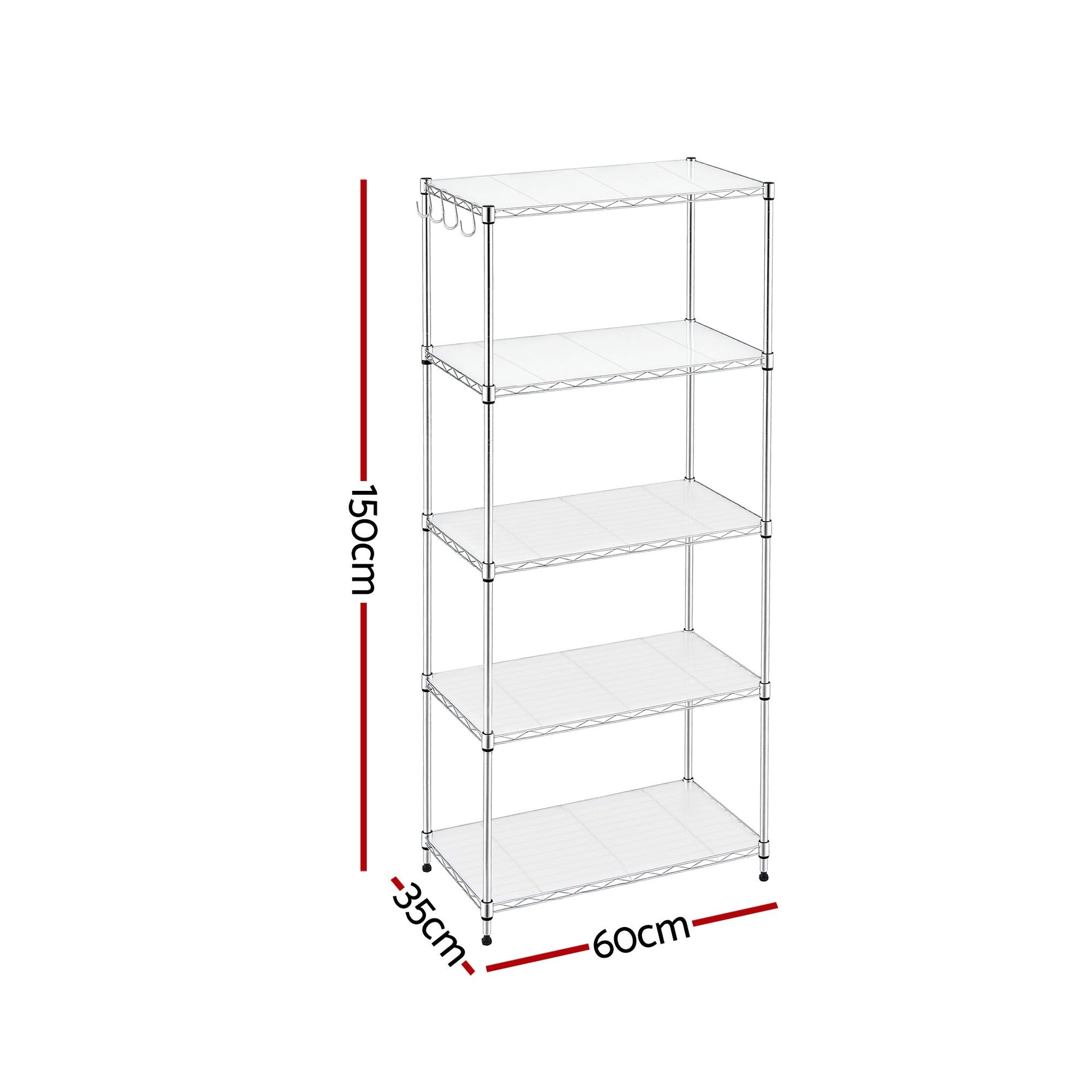 Artiss 5-Tier Kitchen Rack Shelf Shelving Unit 60x35x150CM Adjustable Metal Storage Shelves Silver Awezingly
