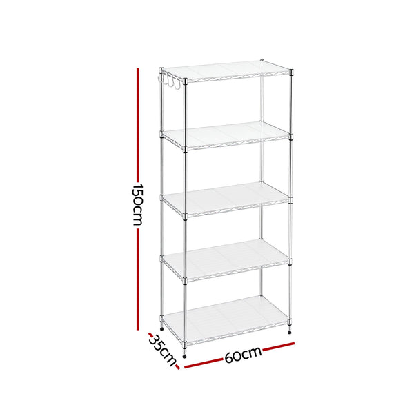 Artiss 5-Tier Kitchen Rack Shelf Shelving Unit 60x35x150CM Adjustable Metal Storage Shelves Silver Awezingly