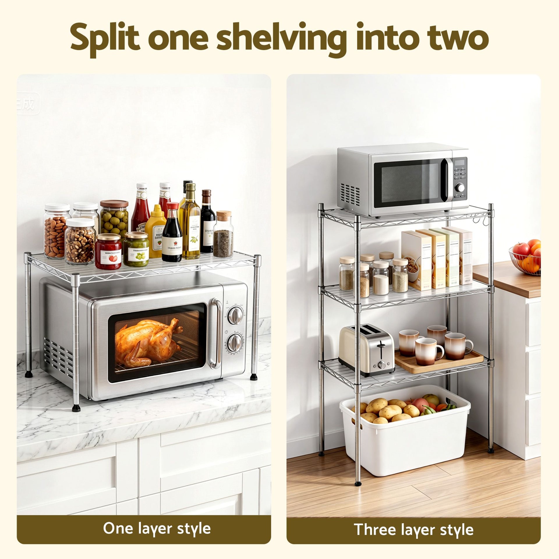 Artiss 5-Tier Kitchen Rack Shelf Shelving Unit 60x35x150CM Adjustable Metal Storage Shelves Silver Awezingly
