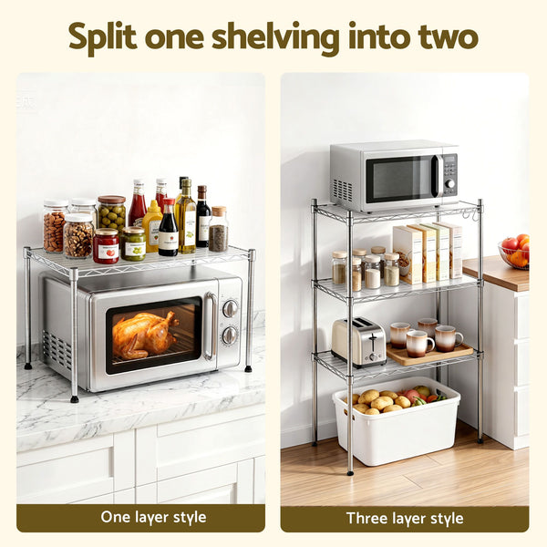 Artiss 5-Tier Kitchen Rack Shelf Shelving Unit 60x35x150CM Adjustable Metal Storage Shelves Silver Awezingly