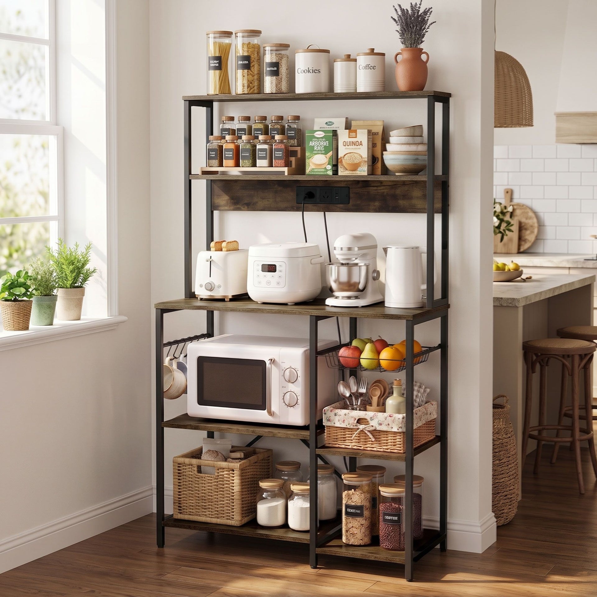Artiss 5-Tier Kitchen Rack with Power Outlets 90CMX153CM Microwave Storage Shelf Awezingly