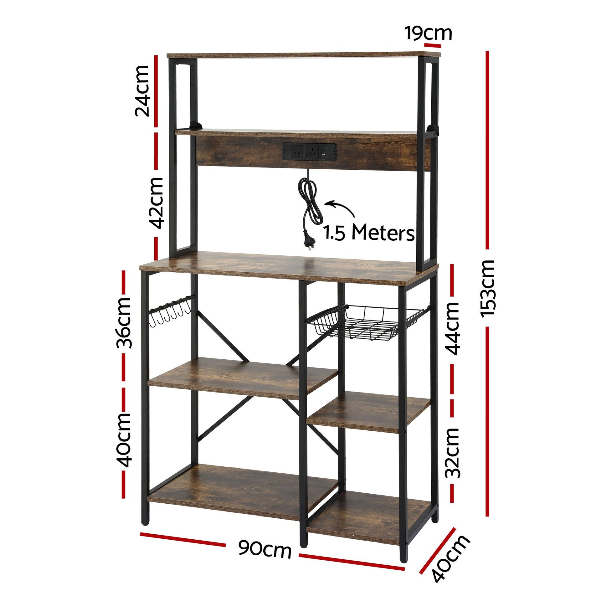 Artiss 5-Tier Kitchen Rack with Power Outlets 90CMX153CM Microwave Storage Shelf Awezingly