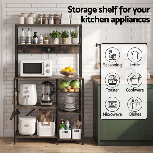Artiss 5-Tier Kitchen Rack with Power Outlets 90CMX153CM Microwave Storage Shelf Awezingly