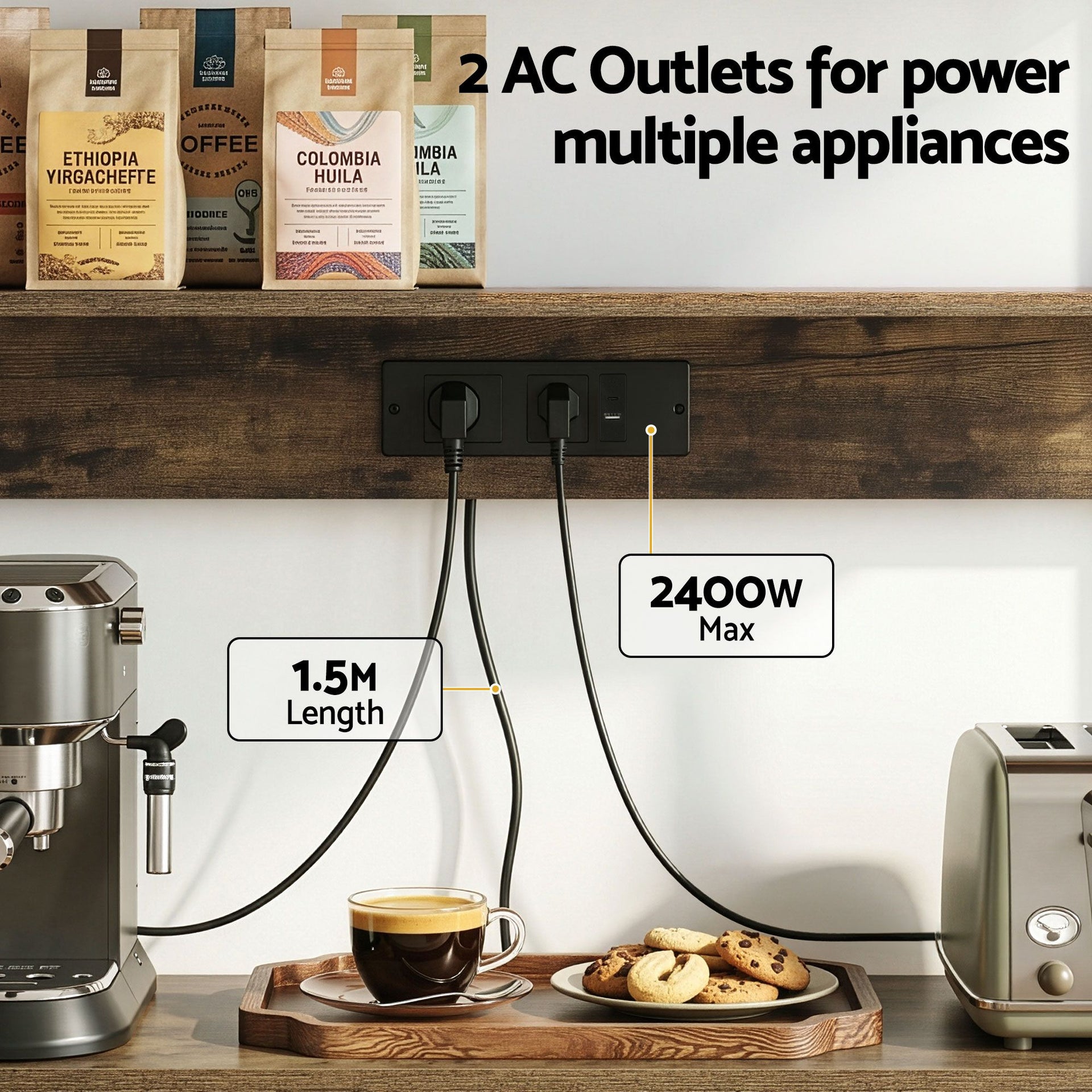 Artiss 5-Tier Kitchen Rack with Power Outlets 90CMX153CM Microwave Storage Shelf Awezingly