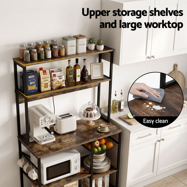 Artiss 5-Tier Kitchen Rack with Power Outlets 90CMX153CM Microwave Storage Shelf Awezingly