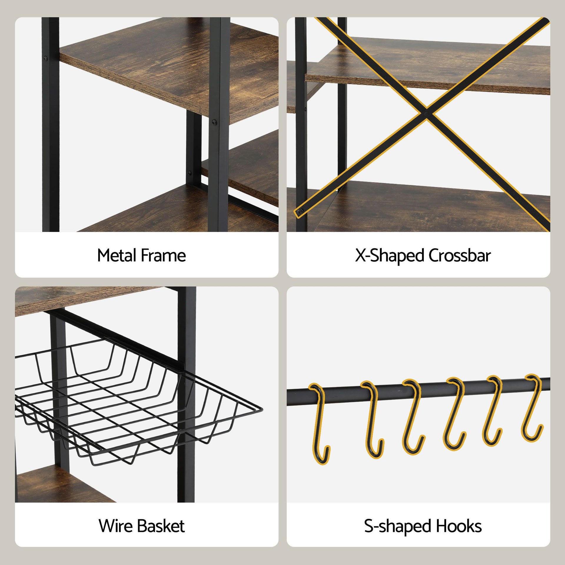 Artiss 5-Tier Kitchen Rack with Power Outlets 90CMX153CM Microwave Storage Shelf Awezingly