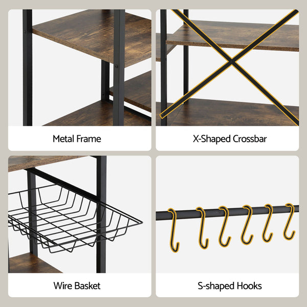 Artiss 5-Tier Kitchen Rack with Power Outlets 90CMX153CM Microwave Storage Shelf Awezingly