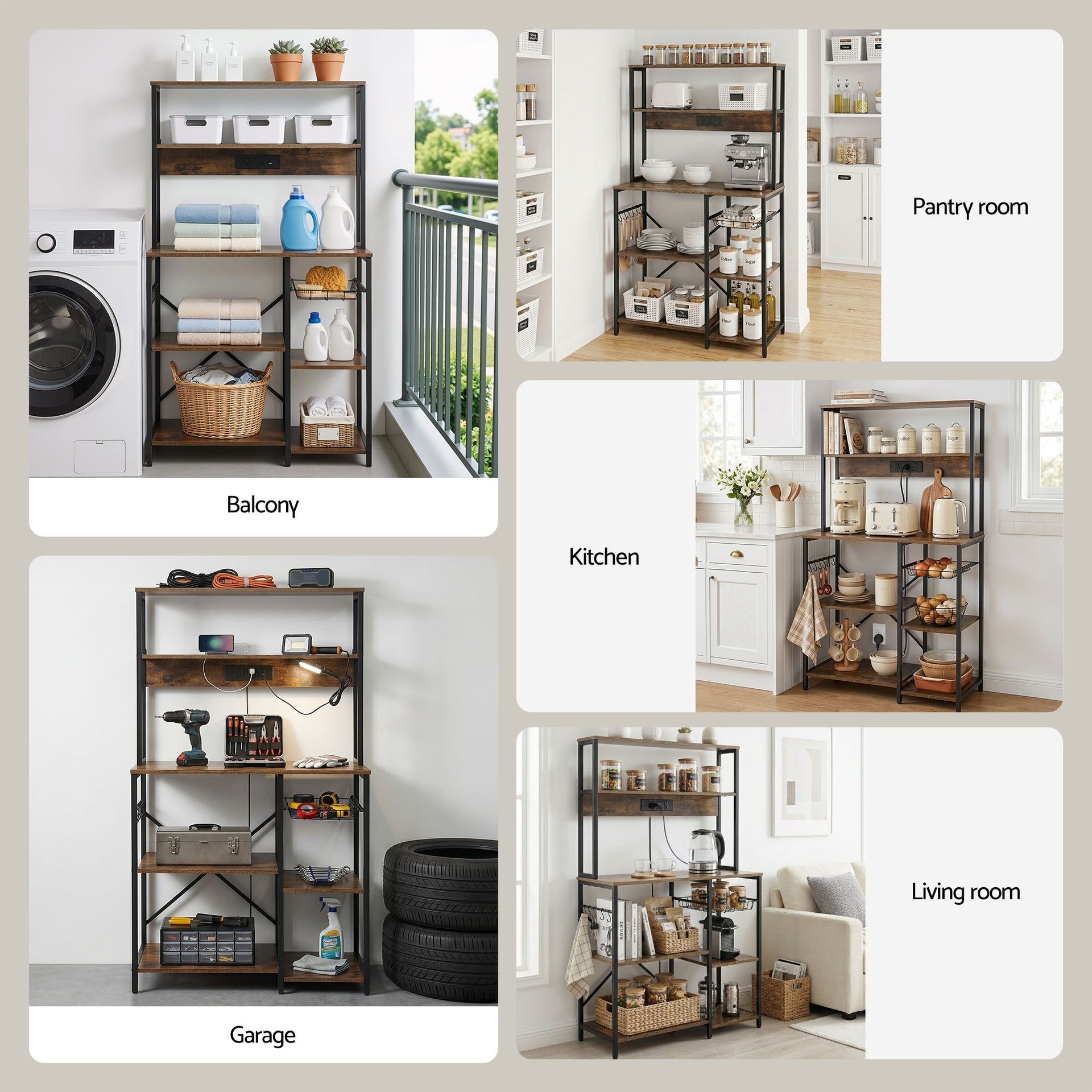 Artiss 5-Tier Kitchen Rack with Power Outlets 90CMX153CM Microwave Storage Shelf Awezingly