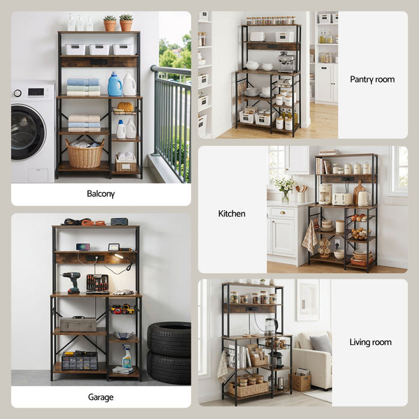 Artiss 5-Tier Kitchen Rack with Power Outlets 90CMX153CM Microwave Storage Shelf Awezingly
