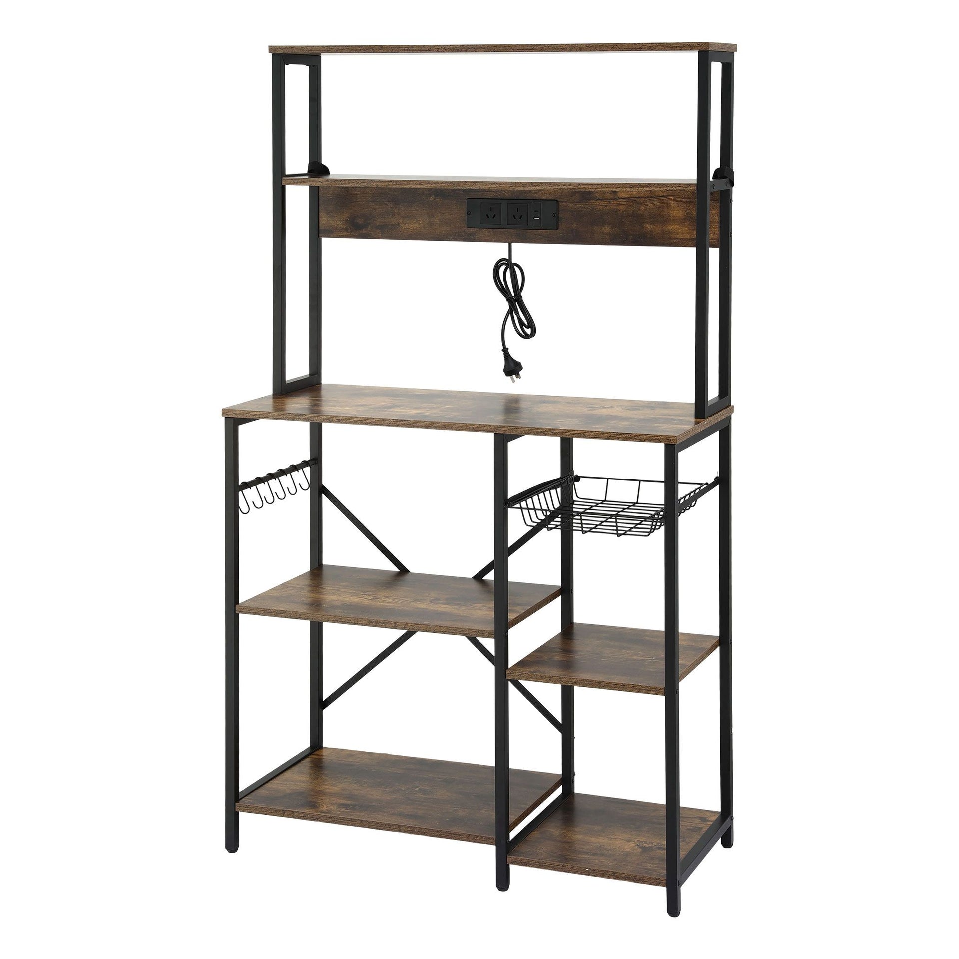 Artiss 5-Tier Kitchen Rack with Power Outlets 90CMX153CM Microwave Storage Shelf Awezingly