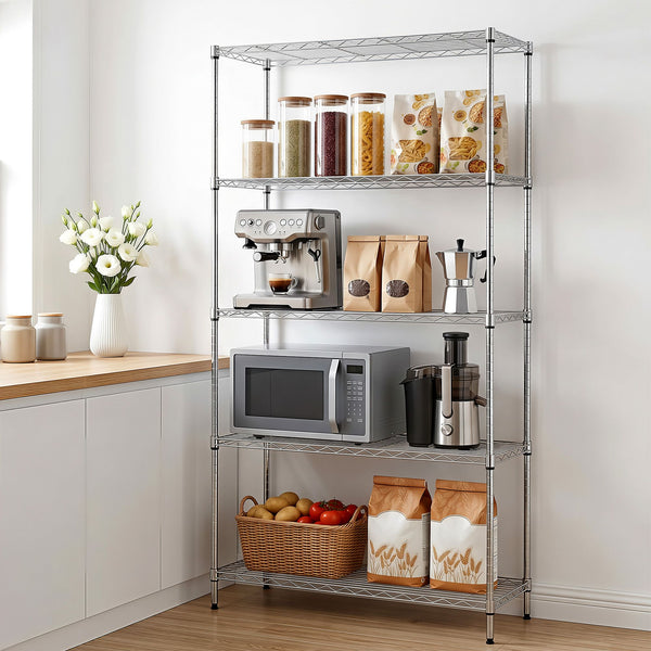 Artiss 5-Tier Kitchen Rack Shelf Shelving 90x35x182CM Adjustable Metal Storage Shelves Artiss