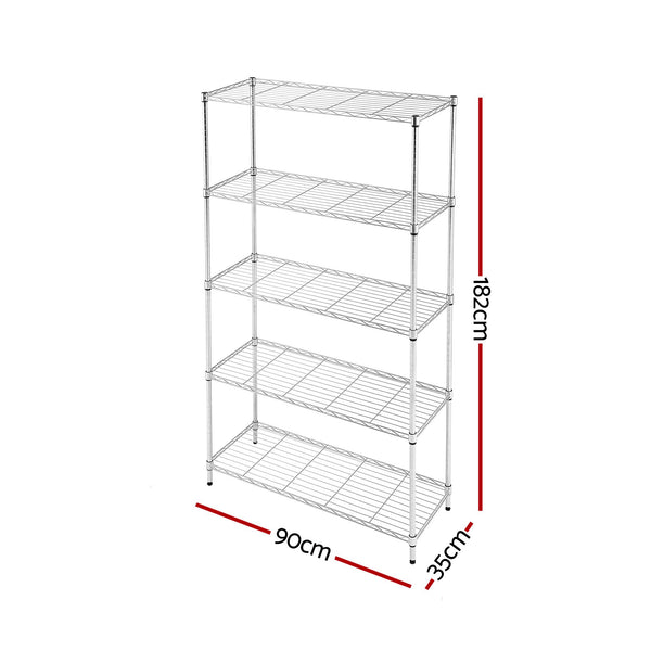 Artiss 5-Tier Kitchen Rack Shelf Shelving 90x35x182CM Adjustable Metal Storage Shelves Artiss